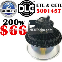 DLC ETL 5 anos de garantia alta baía fábrica baixo preço IP65 UFO levou alta baía de luz 100w 150w 200w ufo alta baía com refletor